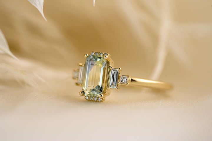 The Sura 1.37 CT Emerald Cut Bi-color Sapphire Ring