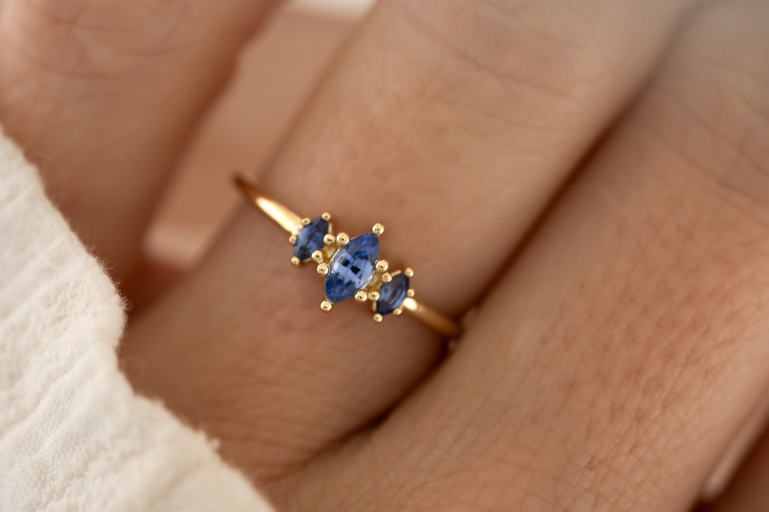 The Mini Triple Sapphire Ring - Royal Blue Sapphire - Lavender Creek Gems 