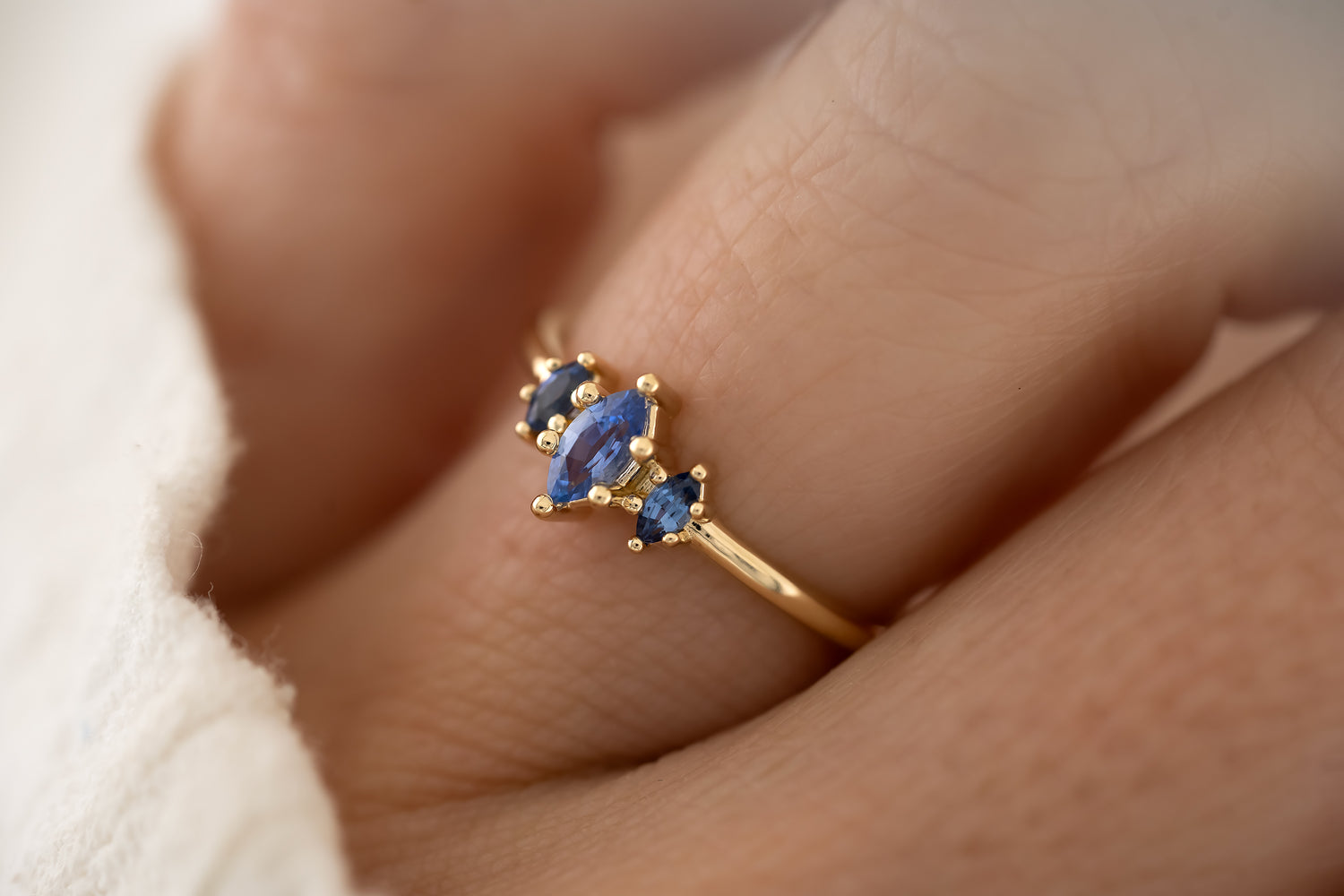 The Mini Triple Sapphire Ring - Royal Blue Sapphire - Lavender Creek Gems 