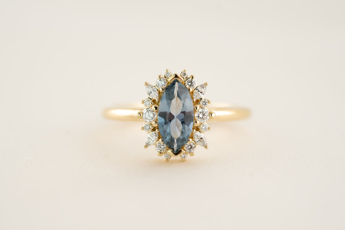 The Eleanor 0.82 CT Marquise Blue Sapphire Ring - Lavender Creek Gems 