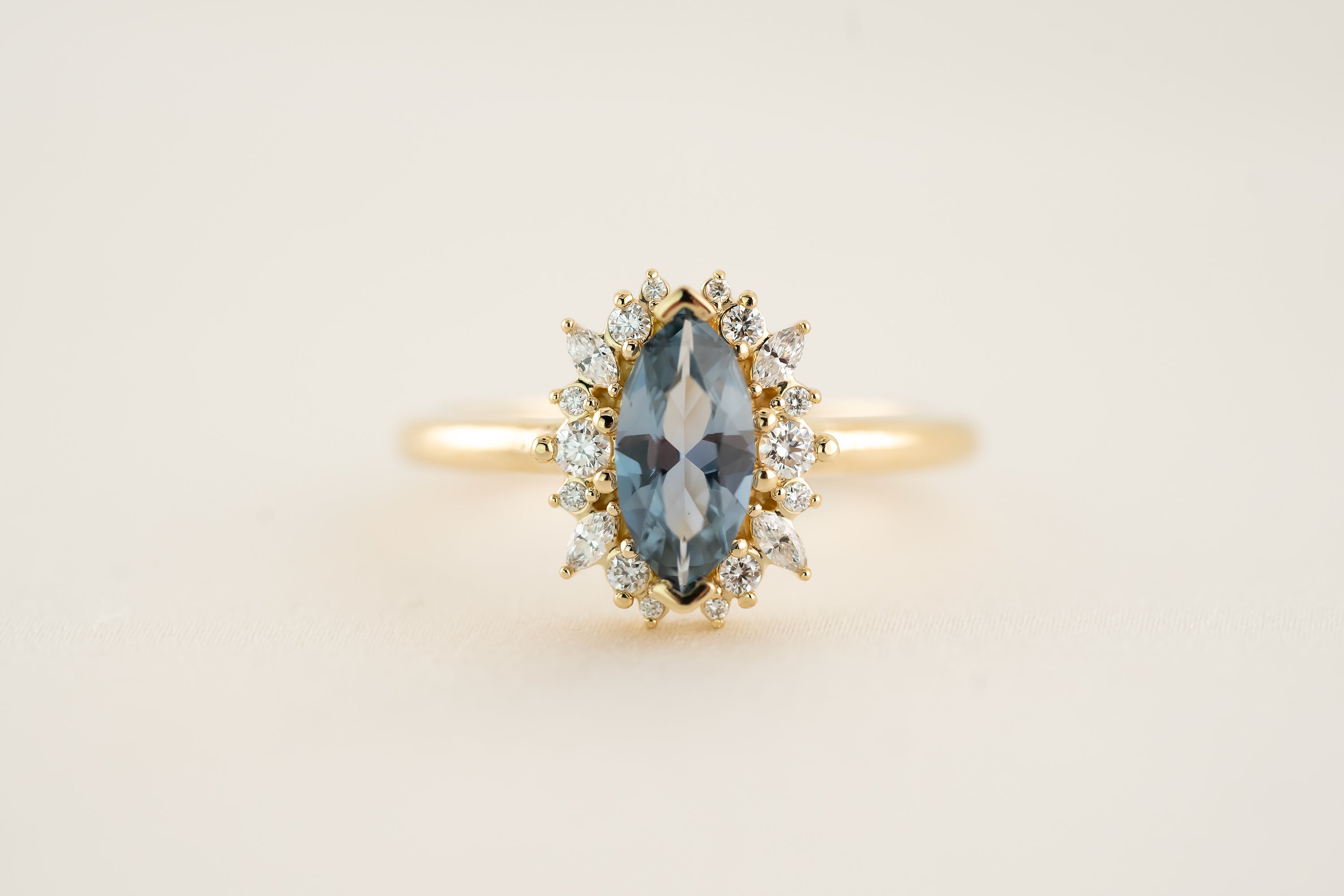The Eleanor 0.82 CT Marquise Blue Sapphire Ring - Lavender Creek Gems 