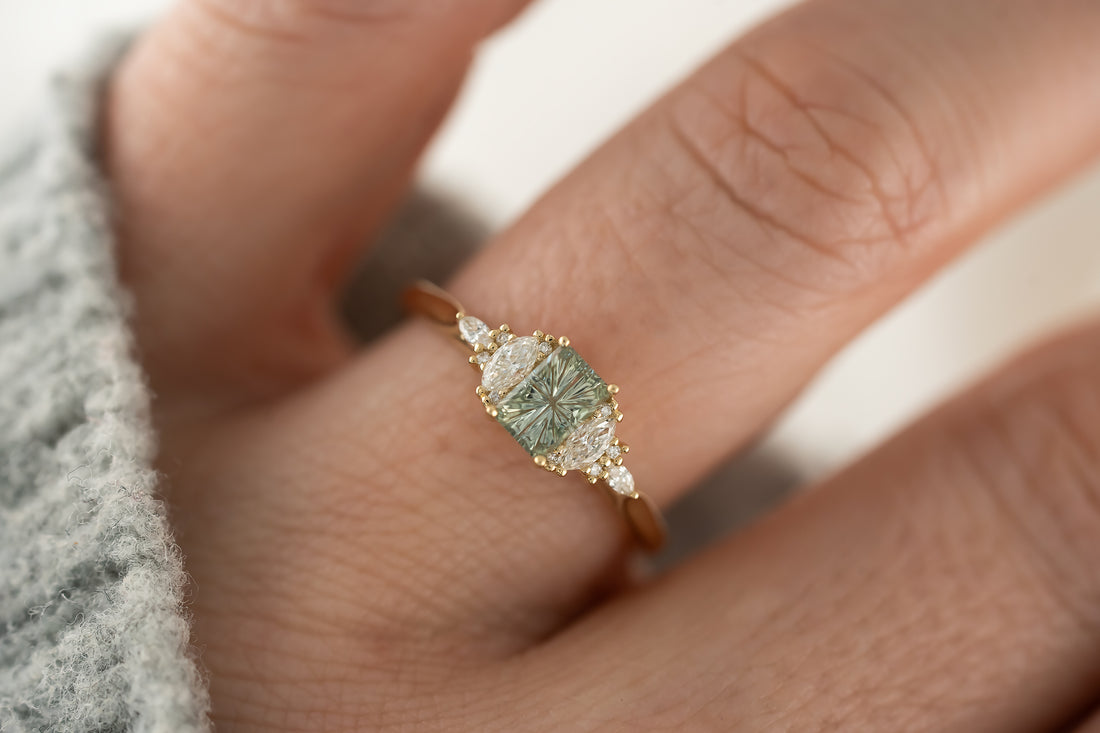 The Maeve Ring | 0.62 CT Rectangular Starbrite™ Teal Sapphire - Lavender Creek Gems