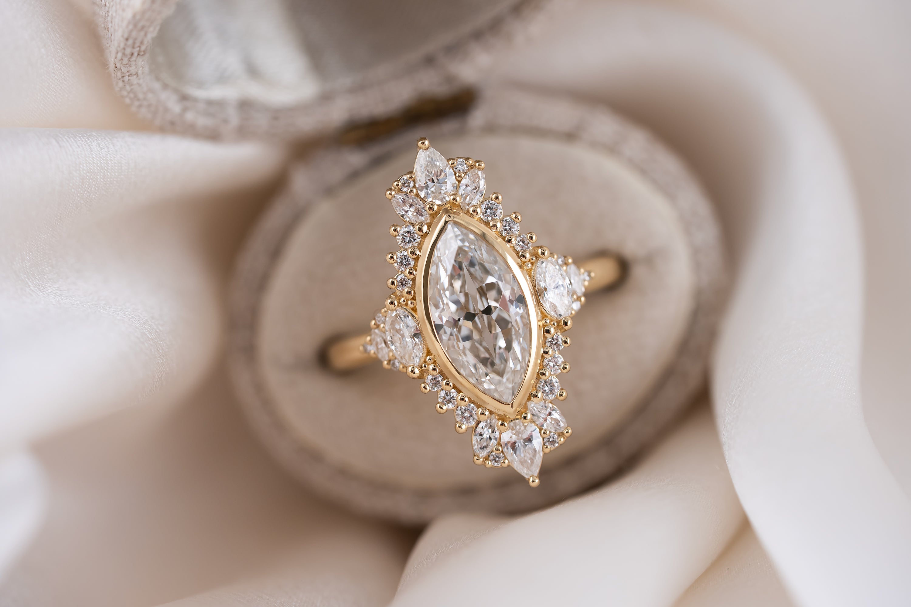 The Ethereal Ring | 2 CT Flower Cut Marquise  Diamond - Lavender Creek Gems 