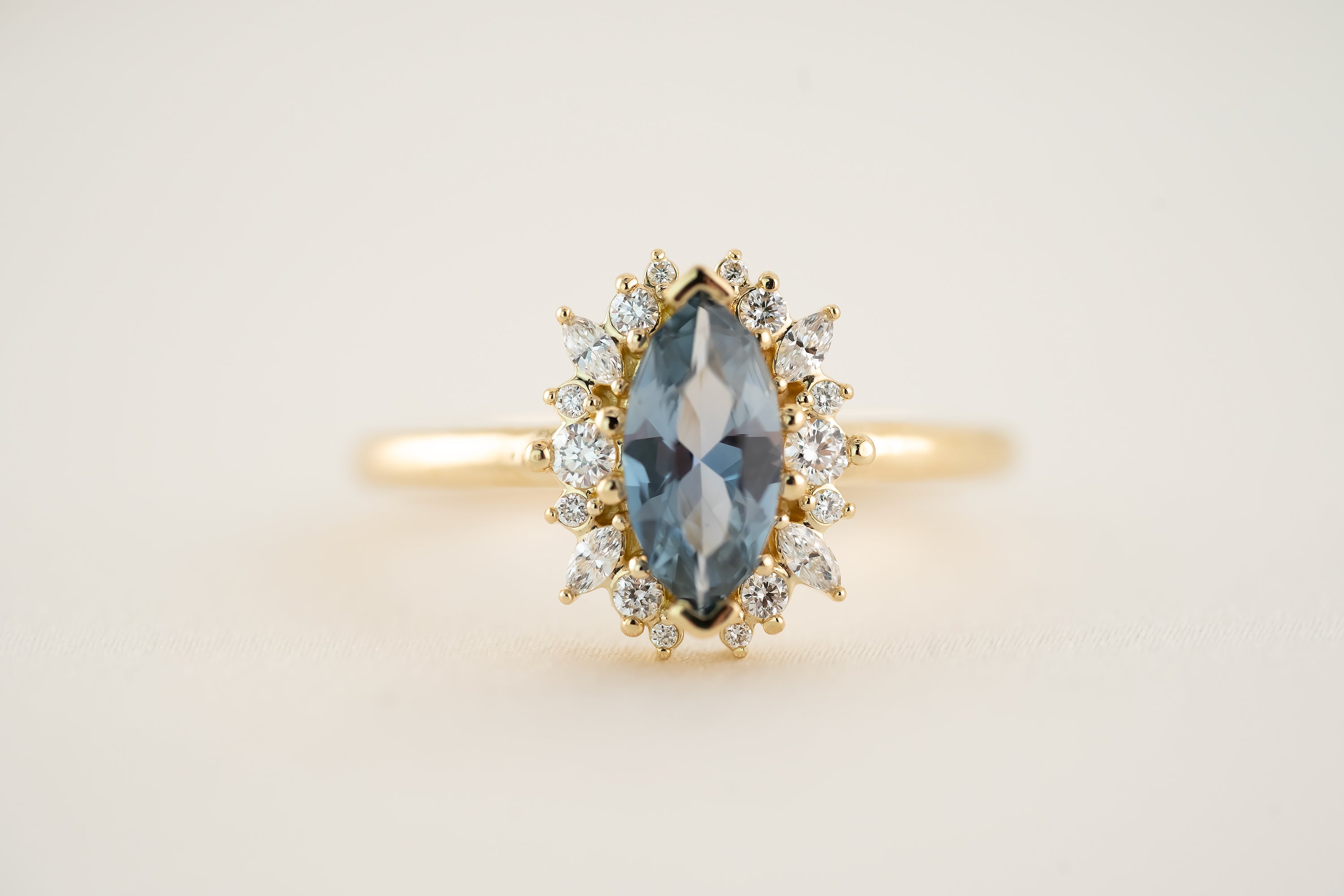 The Eleanor 0.82 CT Marquise Blue Sapphire Ring - Lavender Creek Gems 