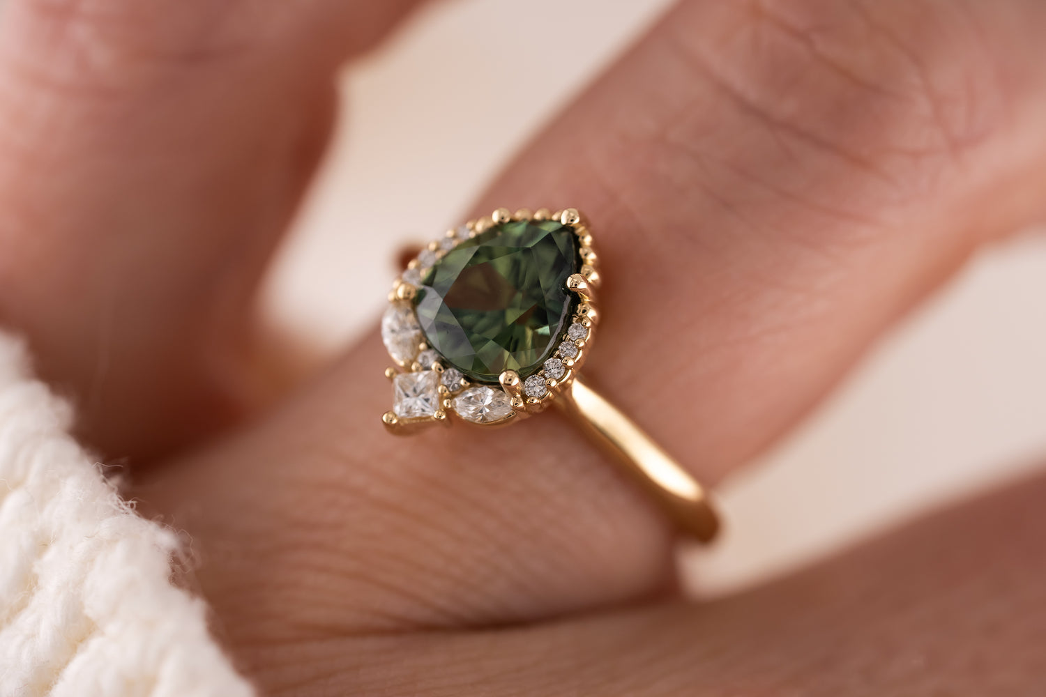The Charlotte Ring | 1.84 CT Pear Teal Green Sapphire - Lavender Creek Gems 