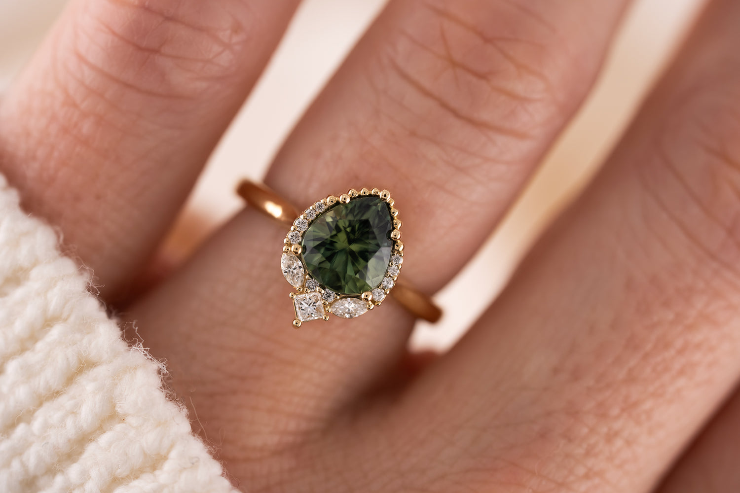 The Charlotte Ring | 1.84 CT Pear Teal Green Sapphire - Lavender Creek Gems 