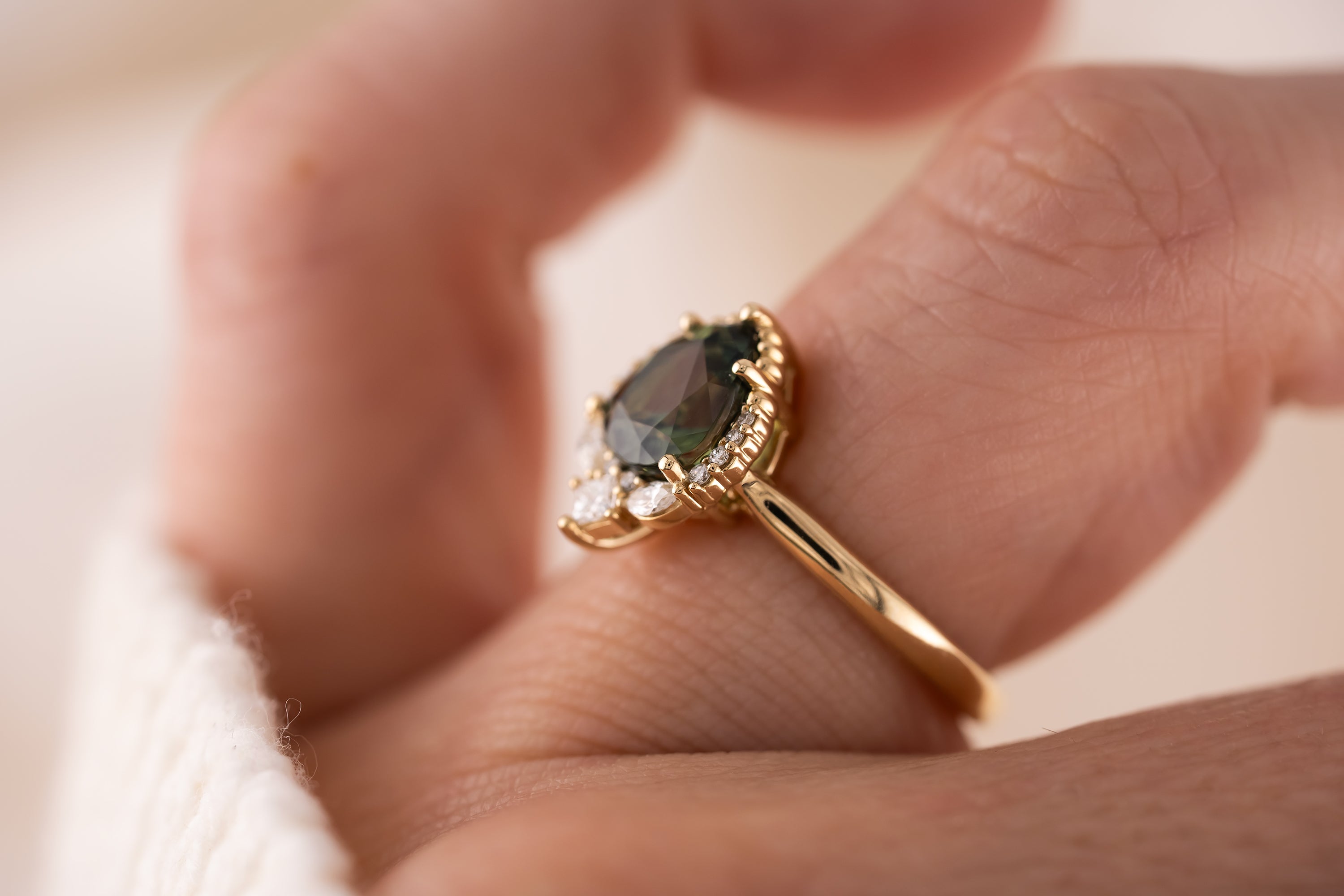 The Charlotte Ring | 1.84 CT Pear Teal Green Sapphire - Lavender Creek Gems 