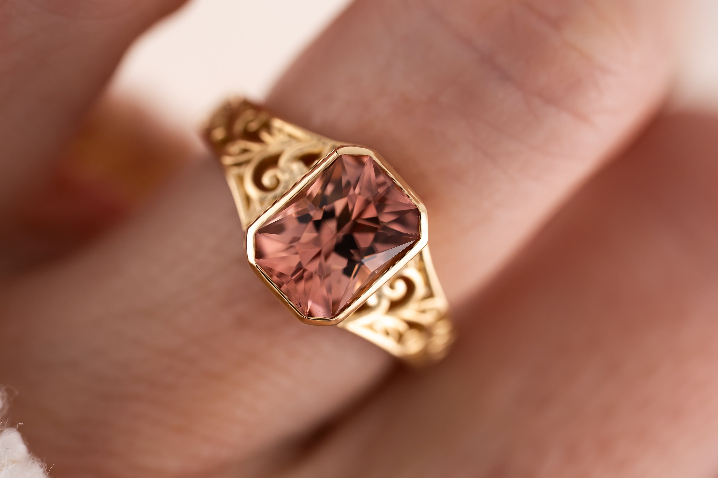 The Endearment Ring | 2.7 Radiant Peach Tourmaline - Lavender Creek Gems 