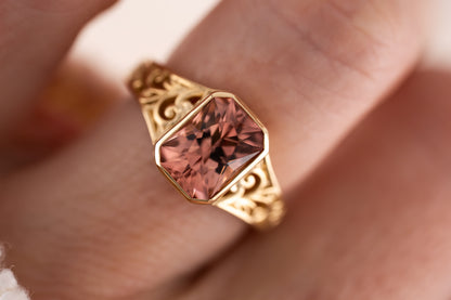 The Endearment Ring | 2.7 Radiant Peach Tourmaline - Lavender Creek Gems 