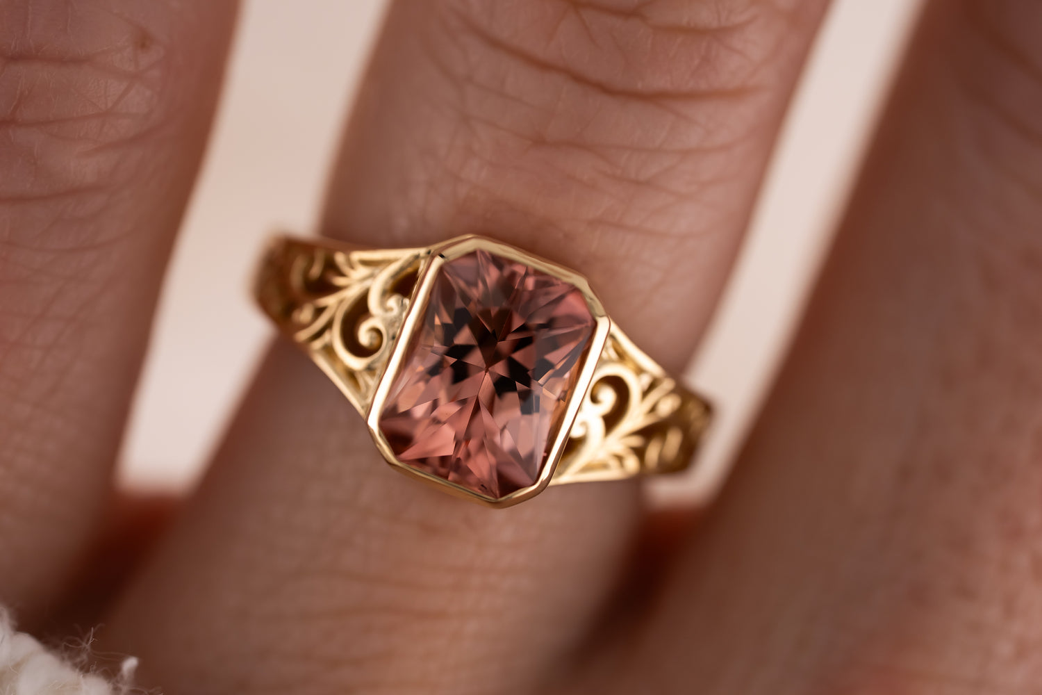 The Endearment Ring | 2.7 Radiant Peach Tourmaline - Lavender Creek Gems 