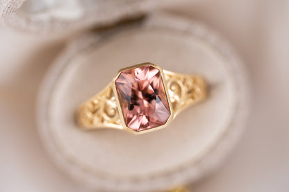 The Endearment Ring | 2.7 Radiant Peach Tourmaline - Lavender Creek Gems 