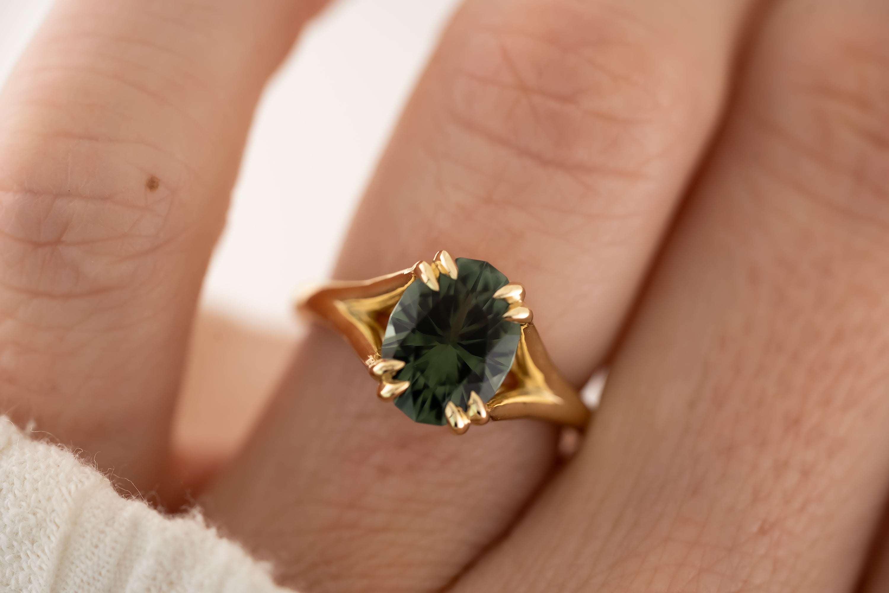 The Weaver Ring - 2.88 CT Oval Forest Green Tourmaline - Lavender Creek Gems 