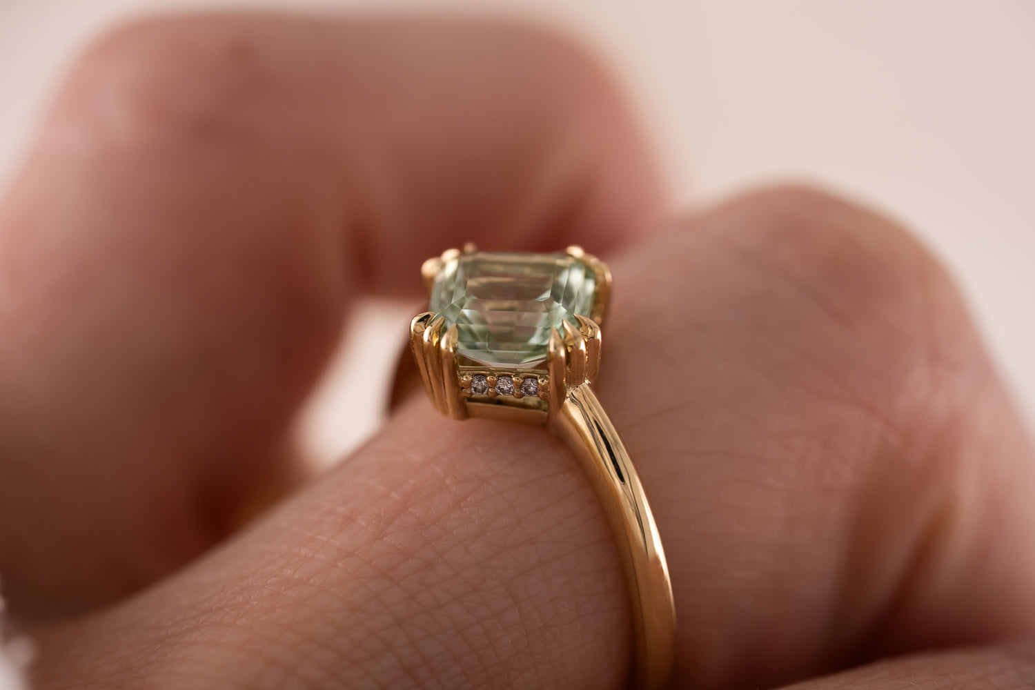 The Thalassa Ring | 2.01 CT Square Radiant Mint/Sage Green Tourmaline + Hidden Halo - Lavender Creek Gems 