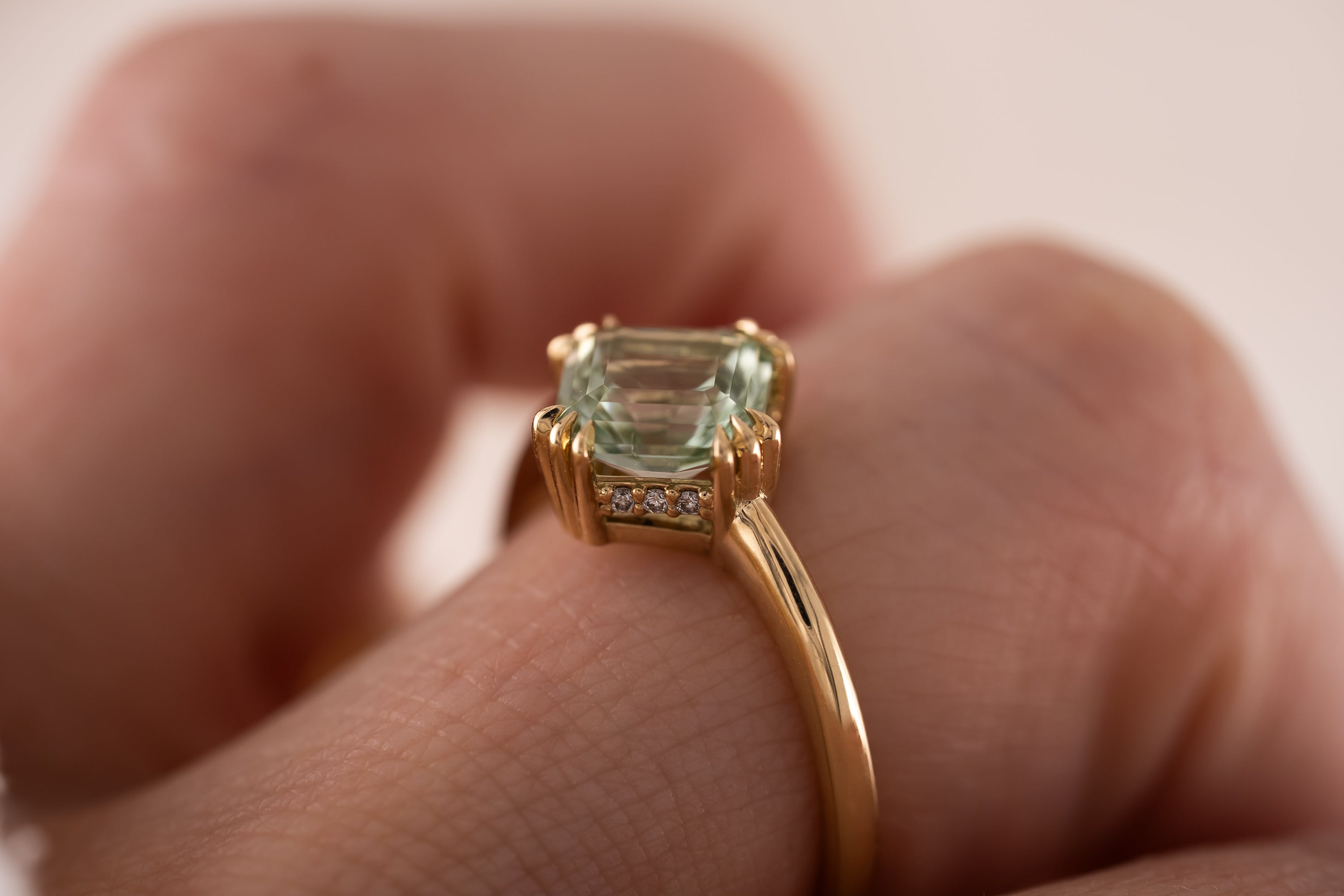 The Thalassa Ring | 2.01 CT Square Radiant Mint/Sage Green Tourmaline + Hidden Halo - Lavender Creek Gems 