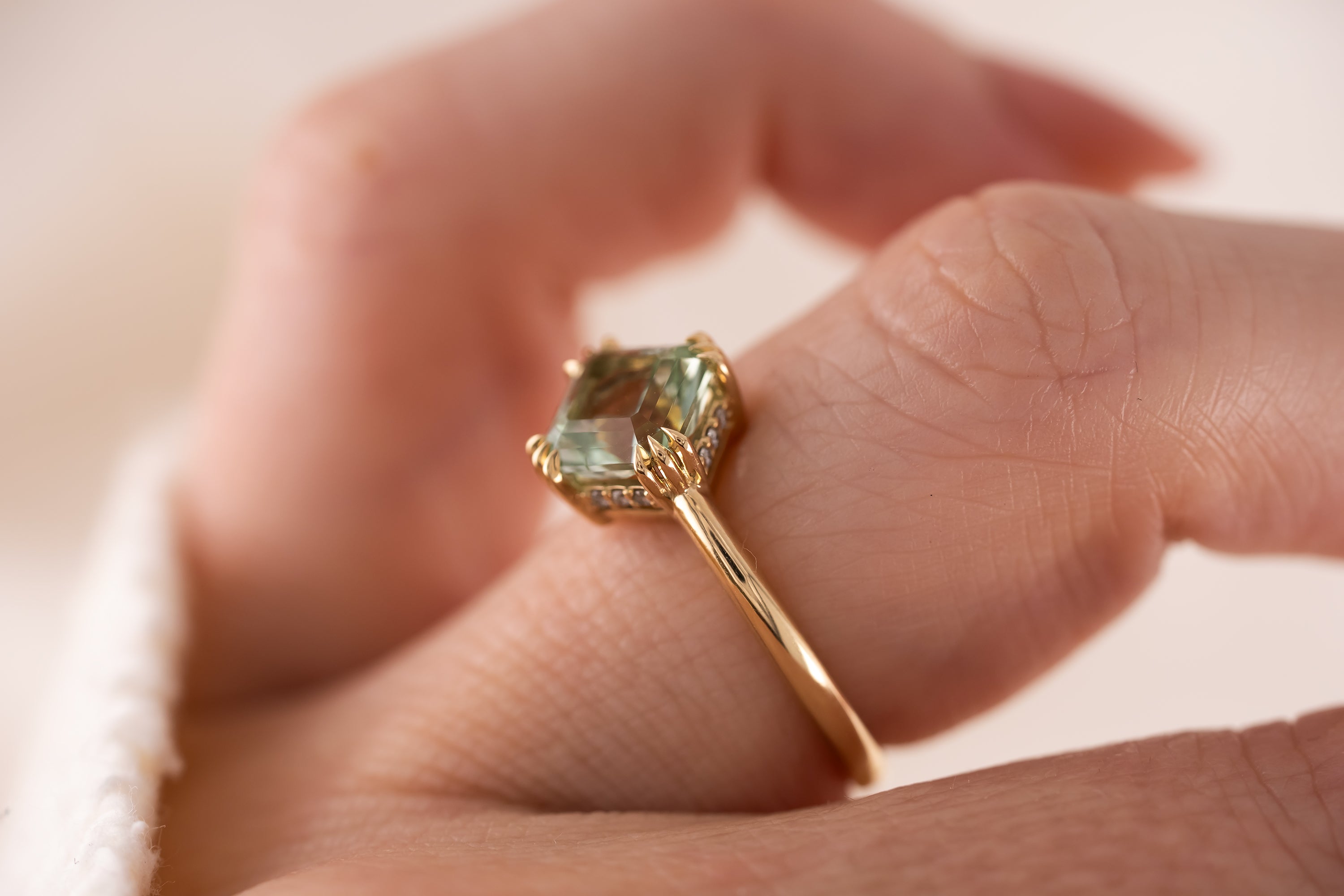 The Thalassa Ring | 2.01 CT Square Radiant Mint/Sage Green Tourmaline + Hidden Halo - Lavender Creek Gems 