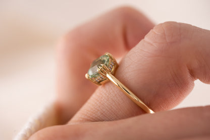 The Thalassa Ring | 2.01 CT Square Radiant Mint/Sage Green Tourmaline + Hidden Halo - Lavender Creek Gems 