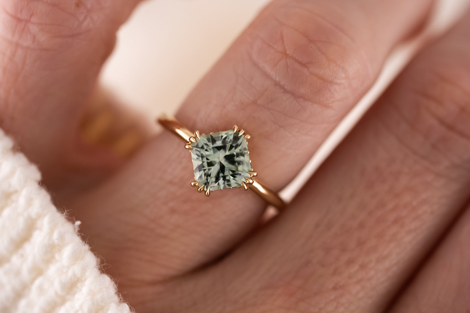 The Thalassa Ring | 2.01 CT Square Radiant Mint/Sage Green Tourmaline + Hidden Halo - Lavender Creek Gems 