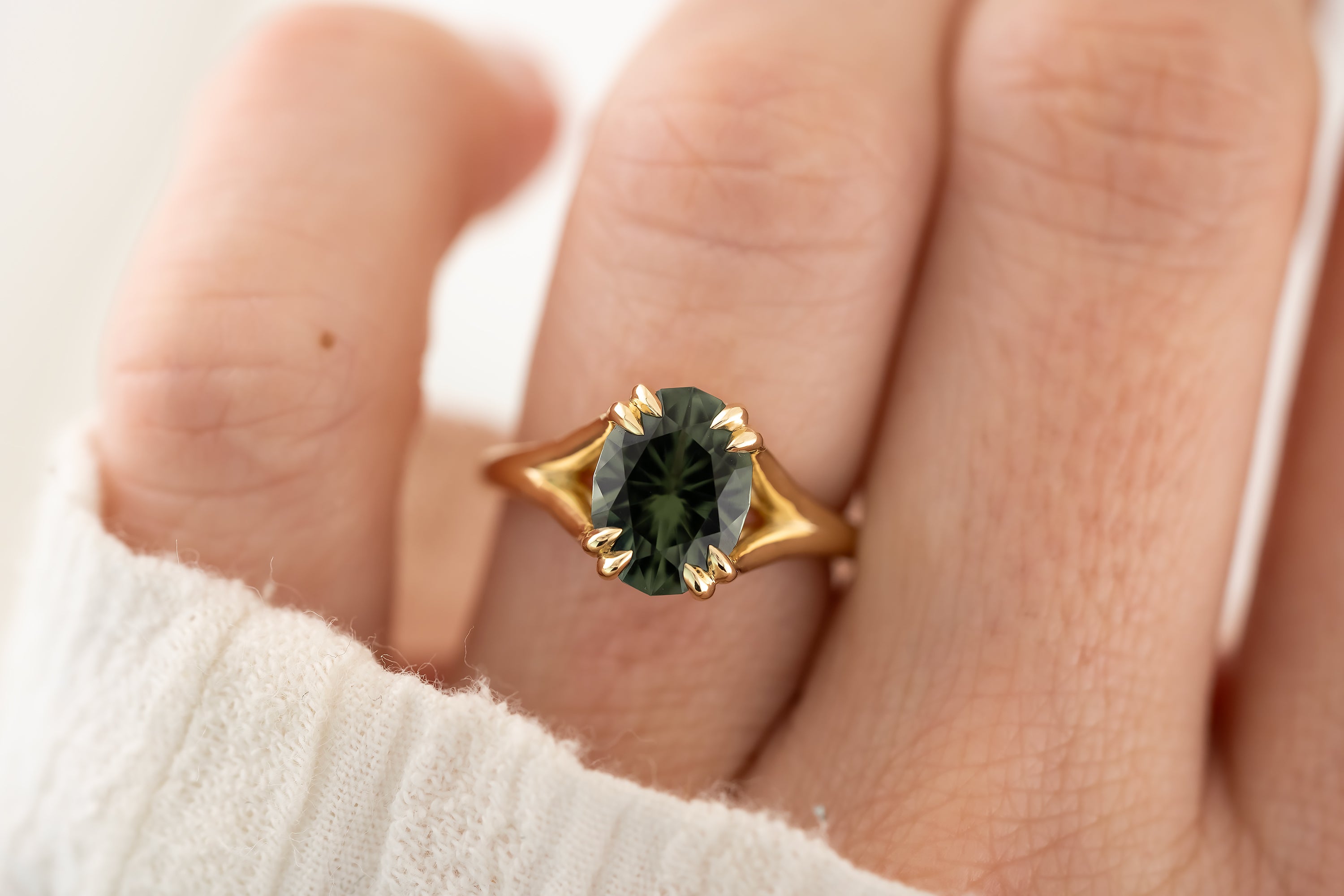 The Weaver Ring - 2.88 CT Oval Forest Green Tourmaline - Lavender Creek Gems 