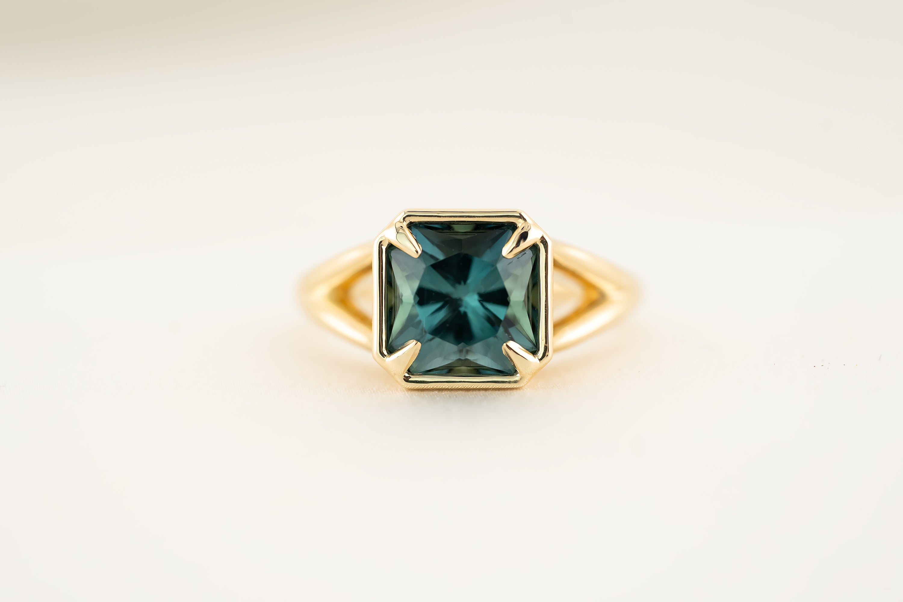 The Tara Ring - 3.3 CT Square Radiant Blue Tourmaline Ring - Lavender Creek Gems 