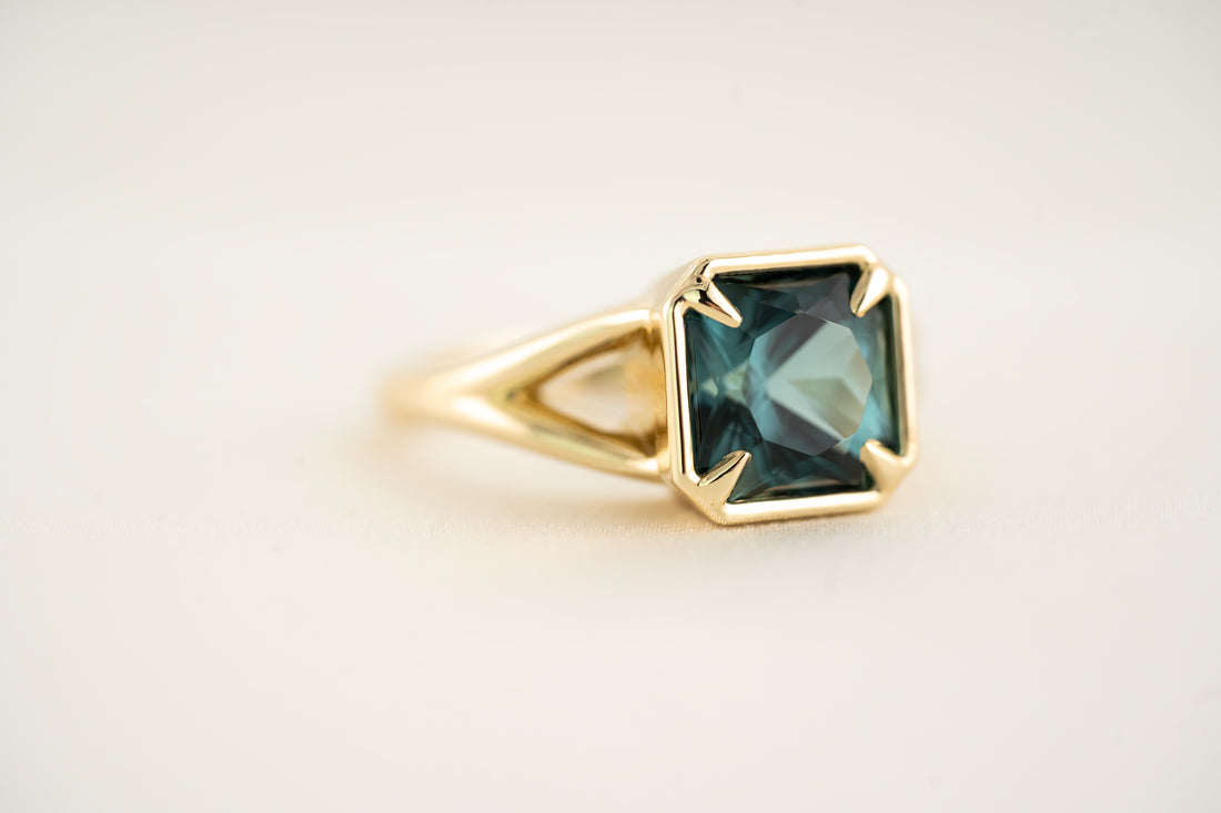 The Tara Ring - 3.3 CT Square Radiant Blue Tourmaline Ring - Lavender Creek Gems 