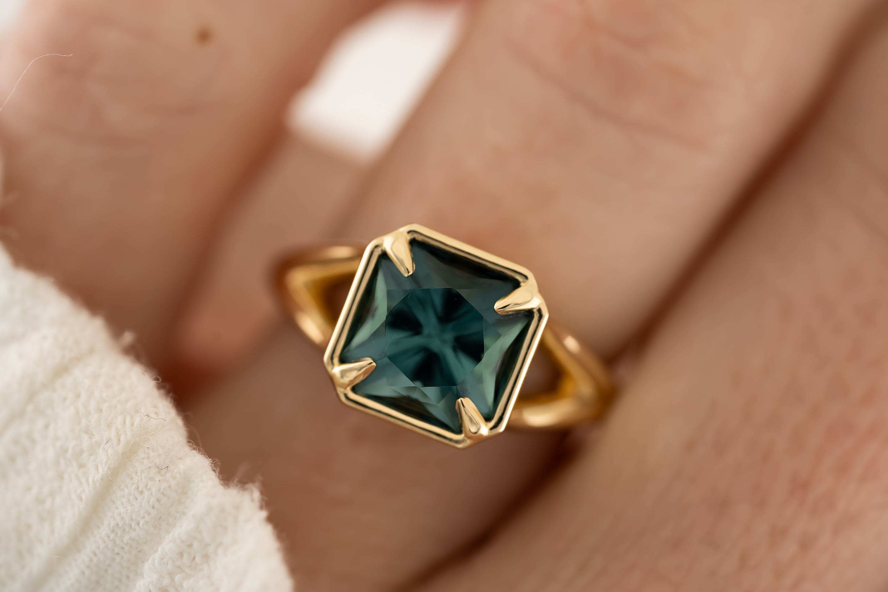 The Tara Ring - 3.3 CT Square Radiant Blue Tourmaline Ring - Lavender Creek Gems 
