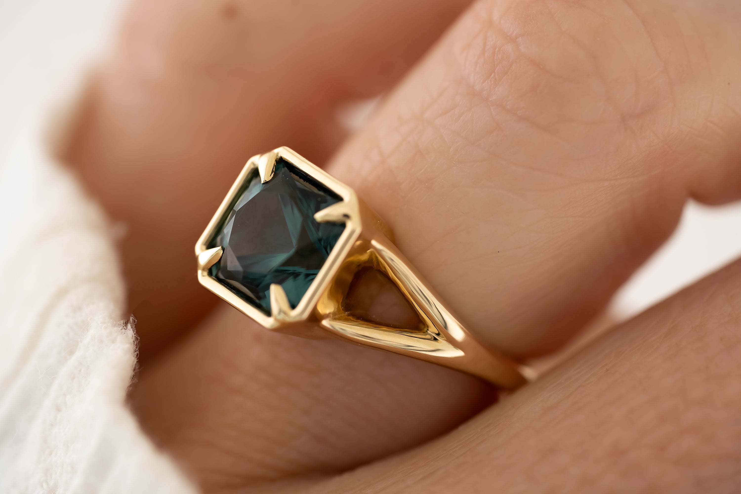 The Tara Ring - 3.3 CT Square Radiant Blue Tourmaline Ring - Lavender Creek Gems 