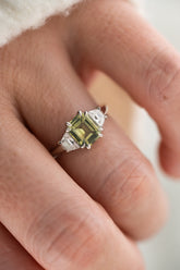 The Tría Ring | 1.9 CT Emerald Cut Green Sapphire - Lavender Creek Gems 