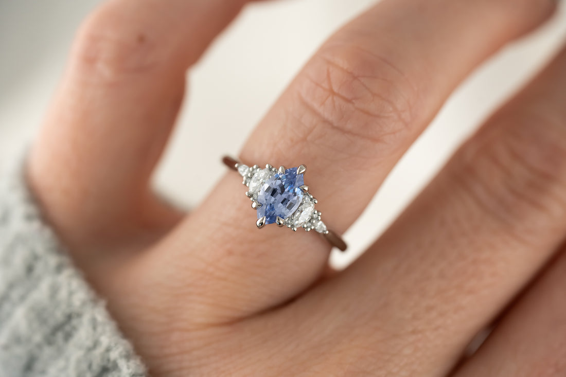 The Maeve Ring | 1.11 CT Marquise Light Blue Sapphire - Lavender Creek Gems