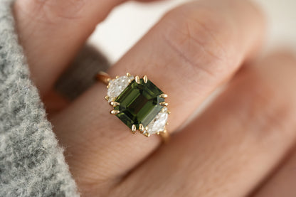 The Maren Ring | 3.99 CT Emerald Cut Green Sapphire