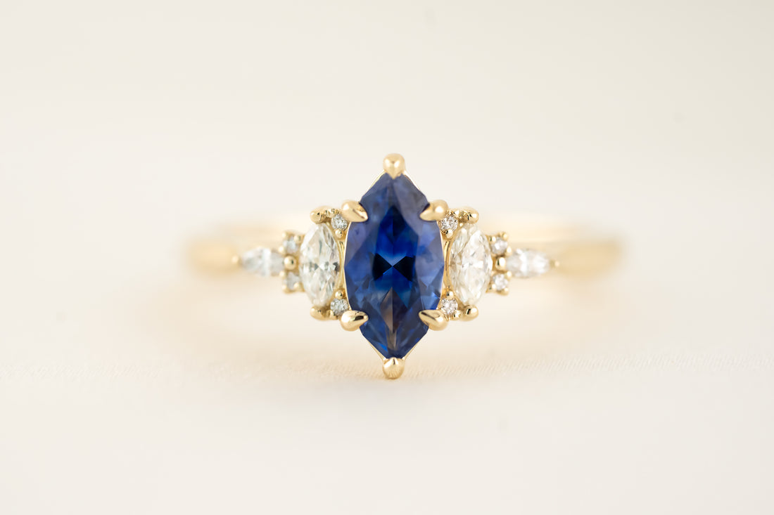 The Maeve - 0.72 CT Marquise Royal Blue Sapphire Ring - Lavender Creek Gems 