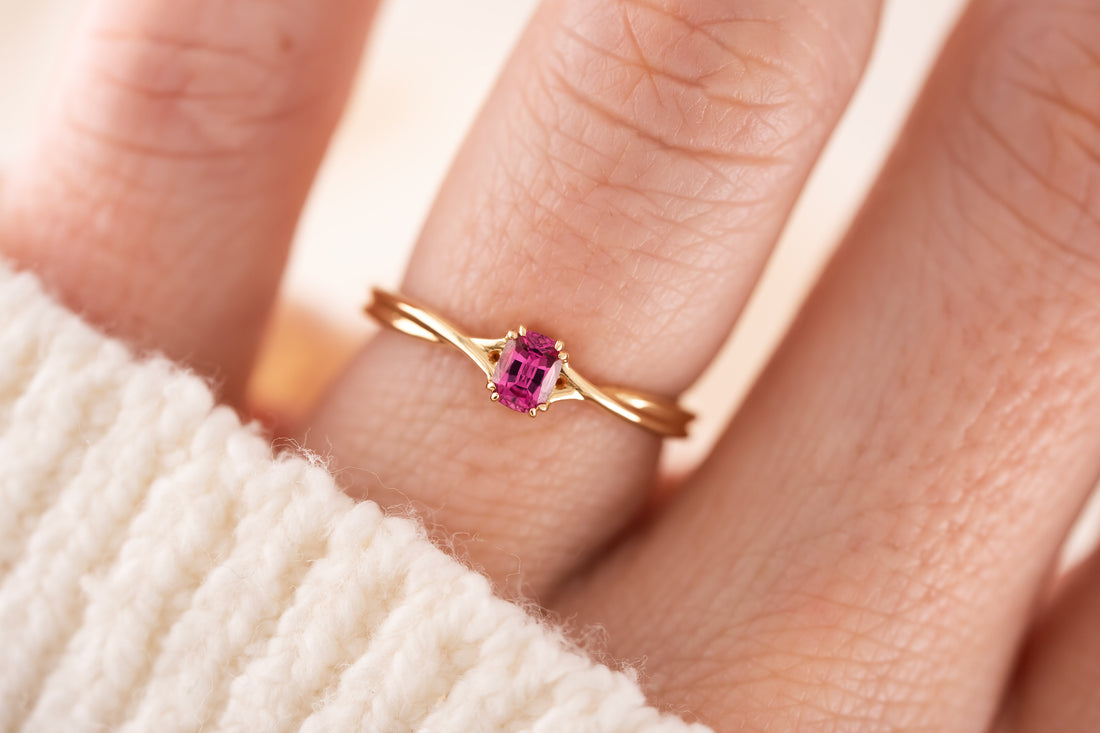The Fates Ring | 0.28 CT Elongated Cushion Hot Pink Spinel