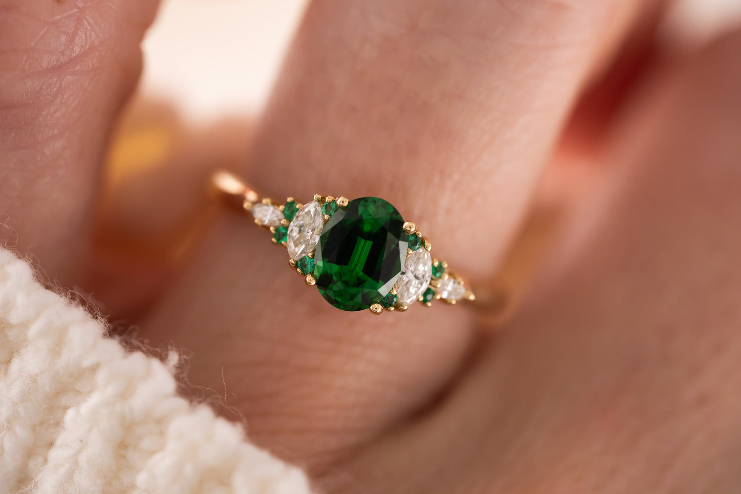 The Maeve Ring | 1.07 CT Oval Tsavorite Garnet + Emerald