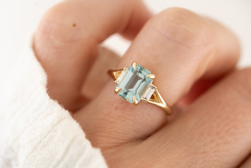 The Winora - 2.35 CT Emerald Cut Aquamarine Ring - Lavender Creek Gems 