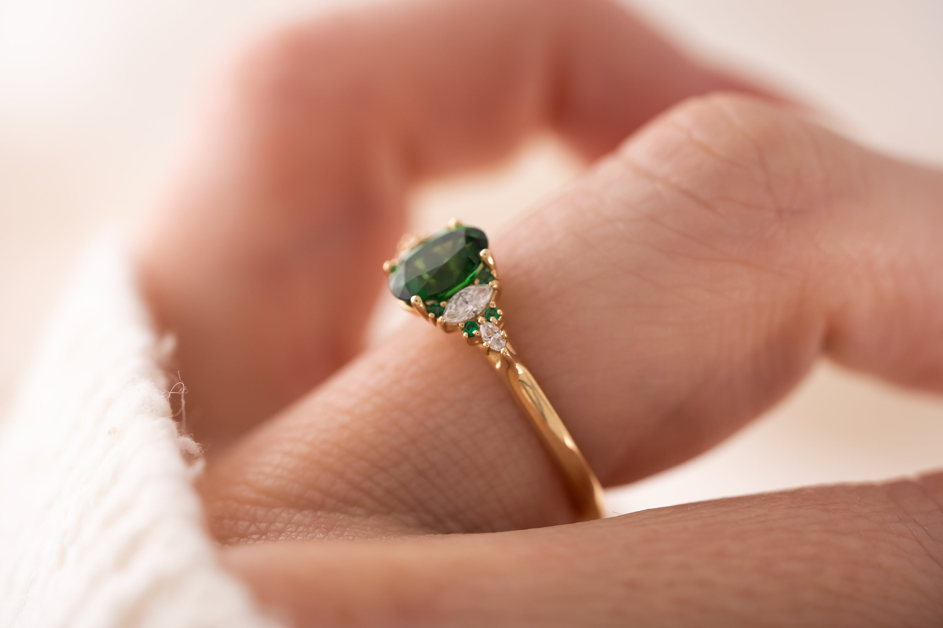 The Maeve Ring | 1.07 CT Oval Tsavorite Garnet + Emerald