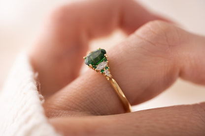 The Maeve Ring | 1.07 CT Oval Tsavorite Garnet + Emerald