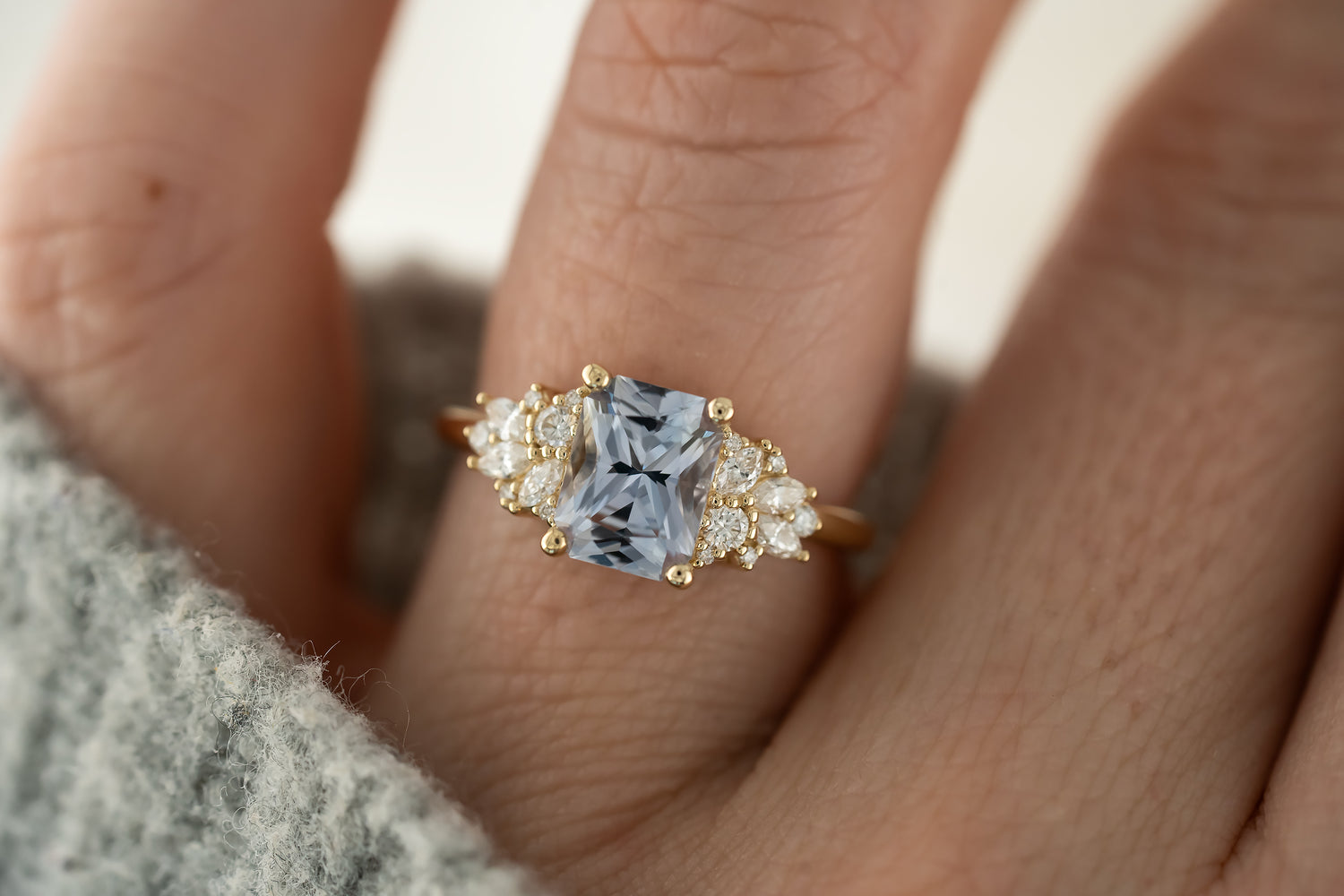 The Rosalie Ring |1.81 CT Radiant Gray Blue Sapphire