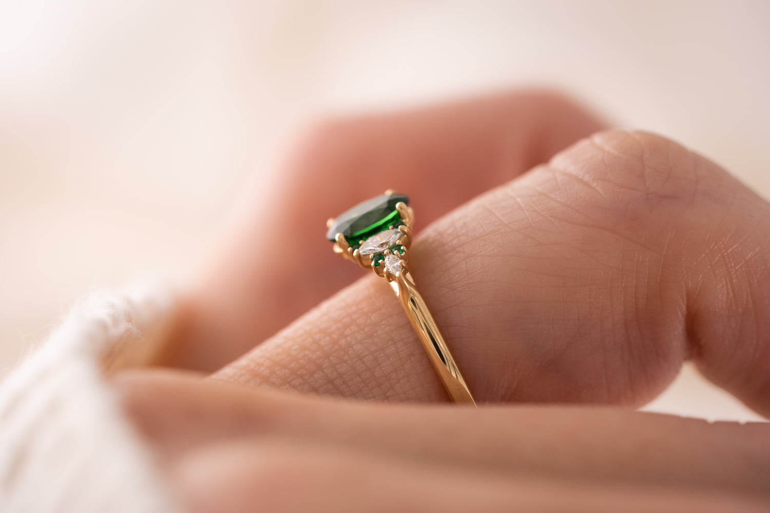 The Maeve Ring | 1.07 CT Oval Tsavorite Garnet + Emerald