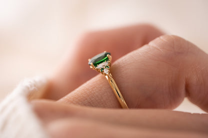 The Maeve Ring | 1.07 CT Oval Tsavorite Garnet + Emerald