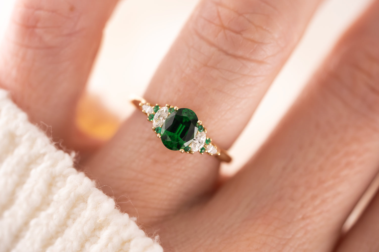 The Maeve Ring | 1.07 CT Oval Tsavorite Garnet + Emerald