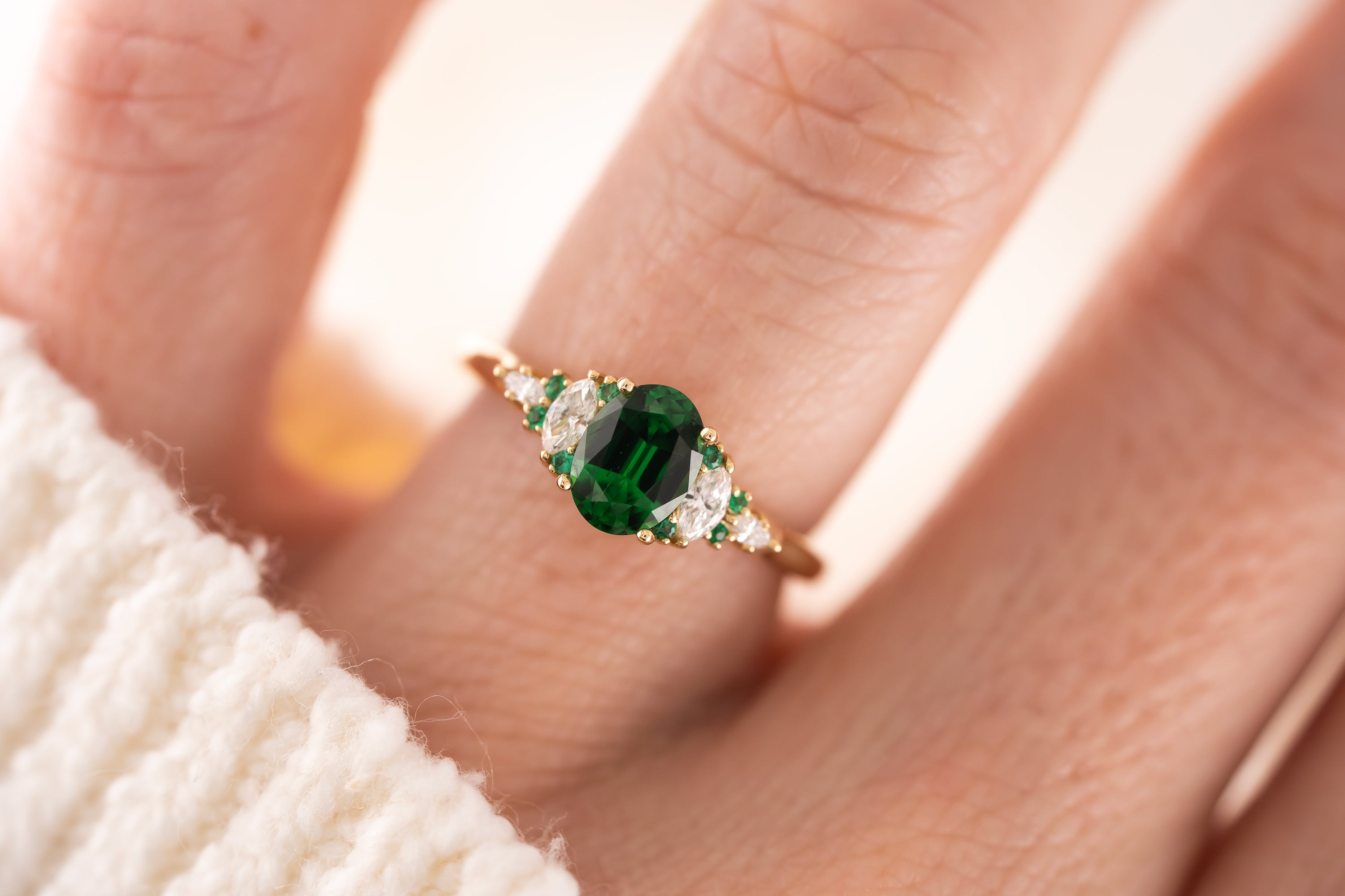 The Maeve Ring | 1.07 CT Oval Tsavorite Garnet + Emerald
