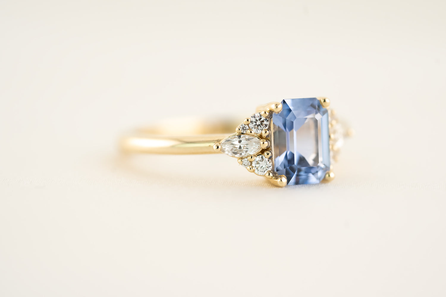 The Aya 1.34 CT Emerald Cut Blue Sapphire Ring - Lavender Creek Gems 