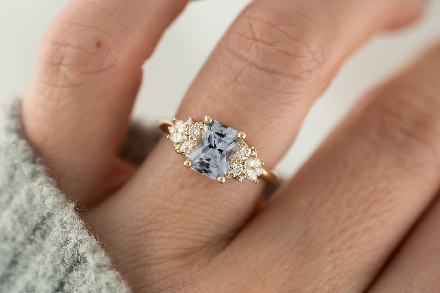 The Rosalie Ring |1.81 CT Radiant Gray Blue Sapphire