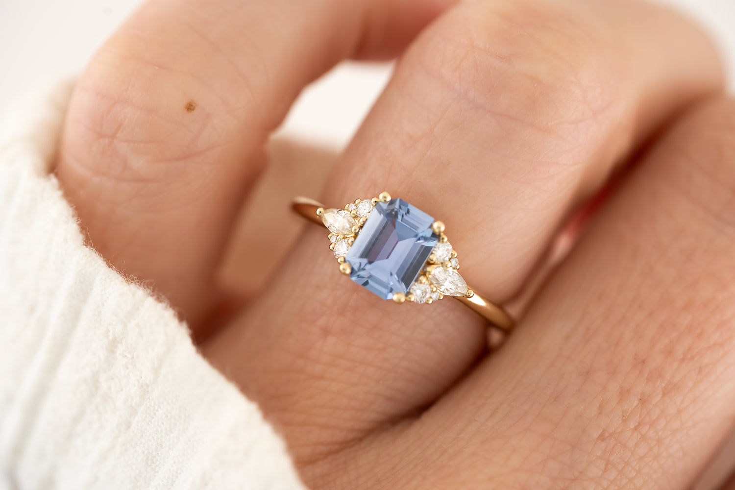 The Aya 1.34 CT Emerald Cut Blue Sapphire Ring - Lavender Creek Gems 