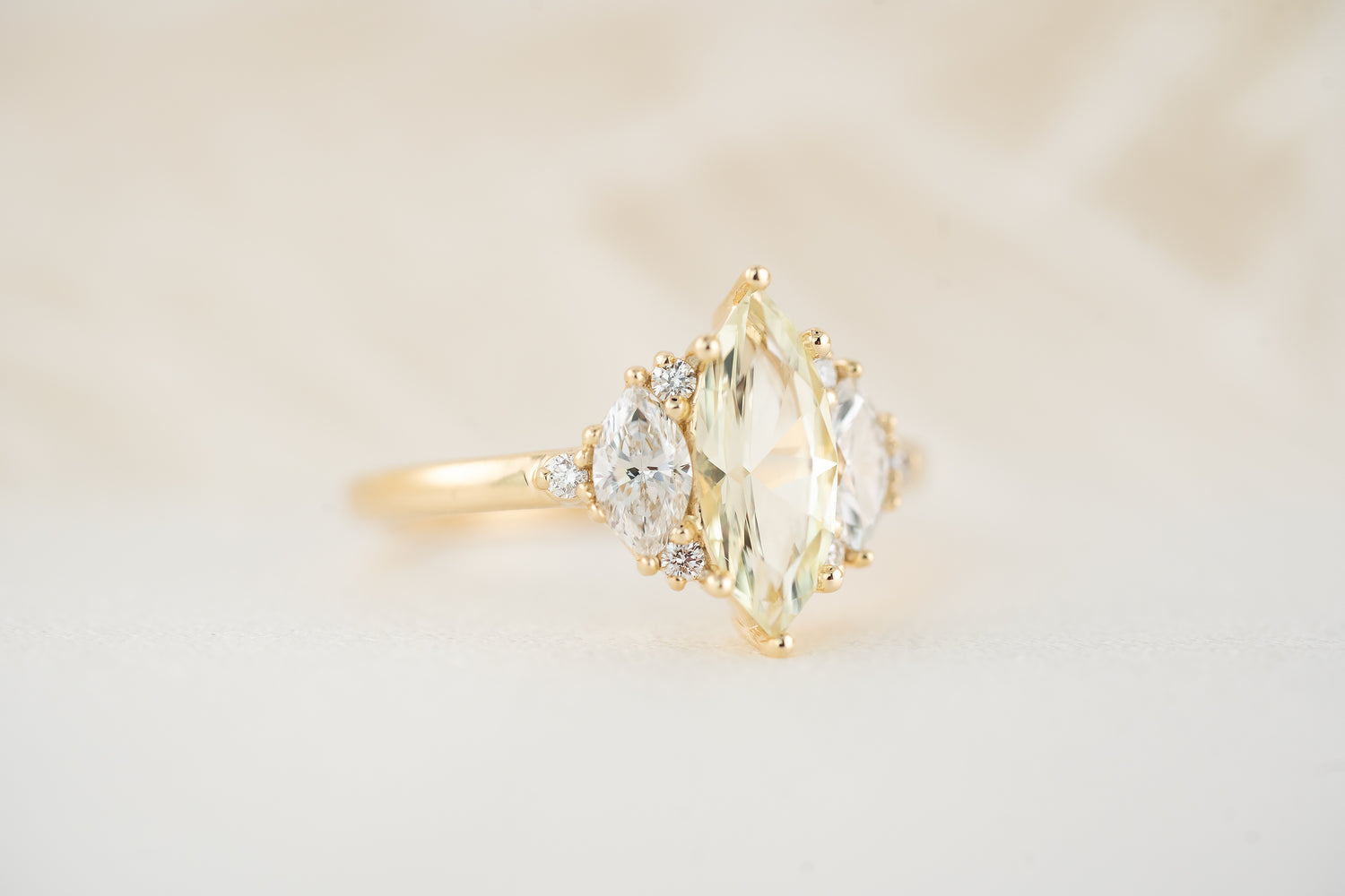 The Maren Ring | 1.1 CT Marquise Pastel Green/Yellow Sapphire - Lavender Creek Gems 