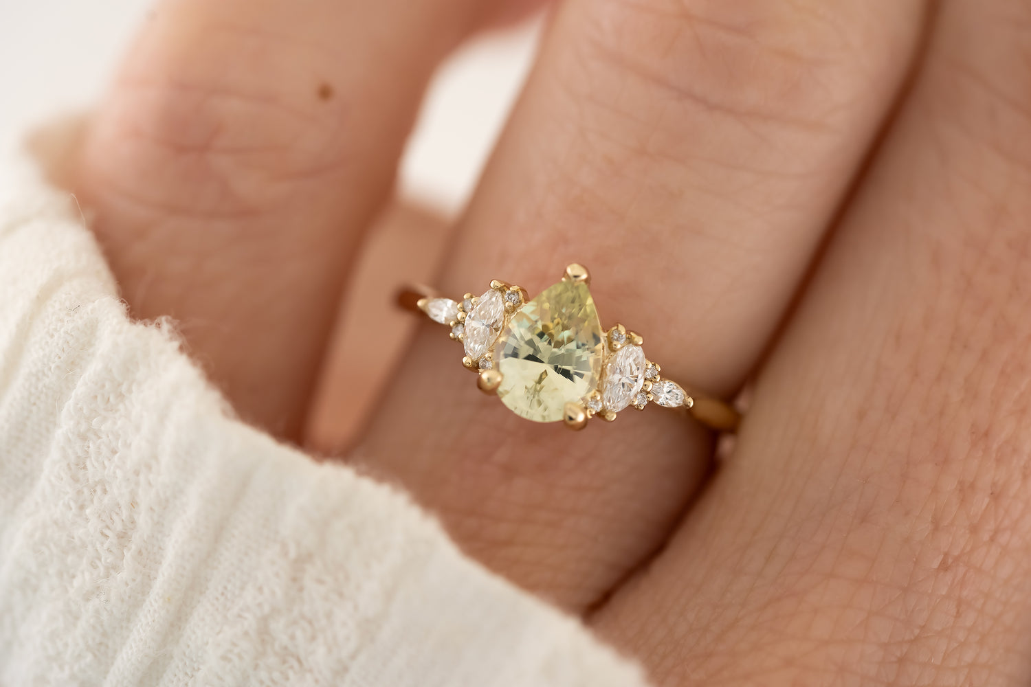 The Maeve - 1 CT Pear Mint Green Sapphire Ring - Lavender Creek Gems 