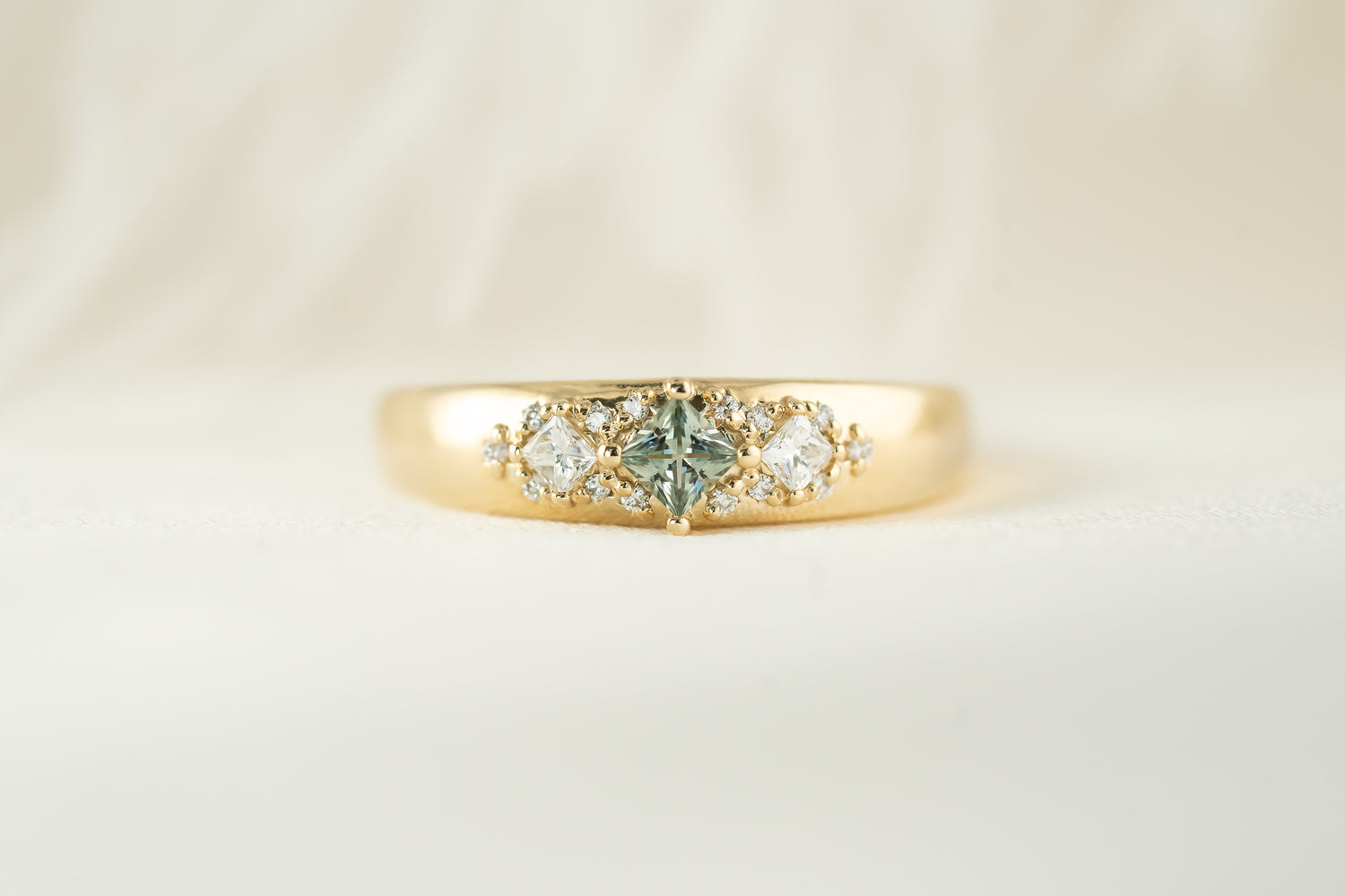 The Astral Ring | Princess Cut Green Sapphire