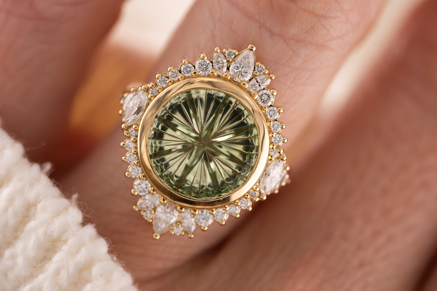 The Ethereal Ring | 4.51 CT Round Starbrite™ Green Tourmaline - Lavender Creek Gems 