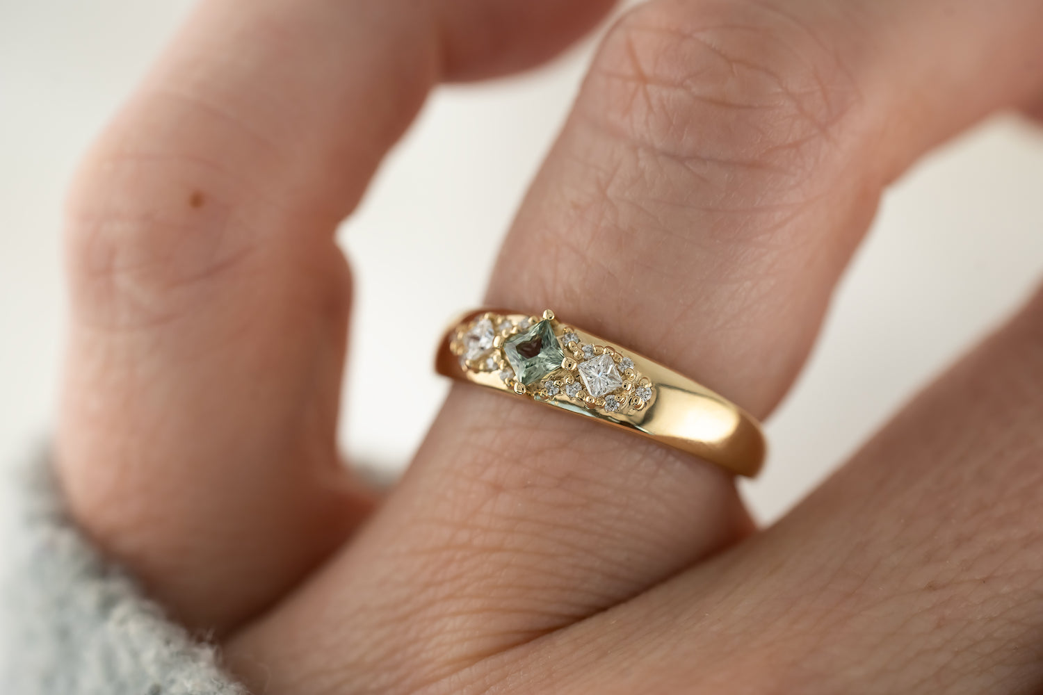 The Astral Ring | Princess Cut Green Sapphire