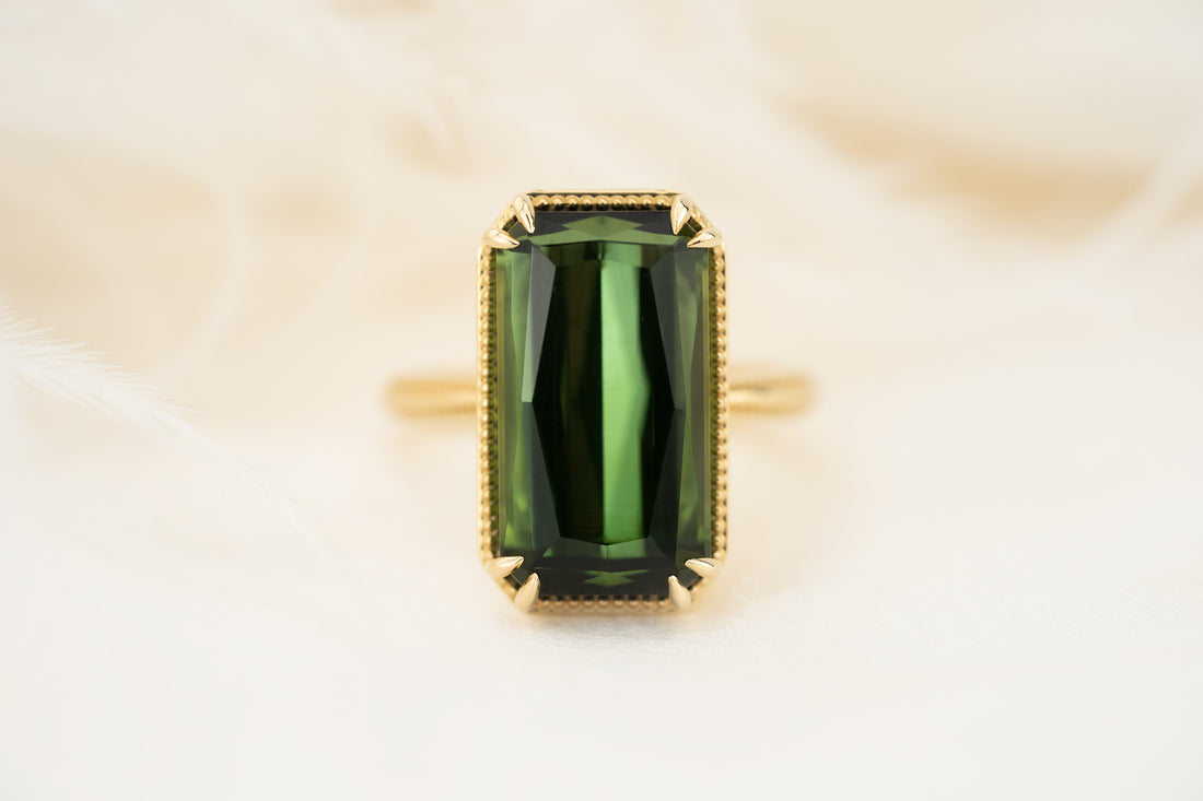 The Apate Ring | 10 CT Fancy Radiant Cut Green Tourmaline