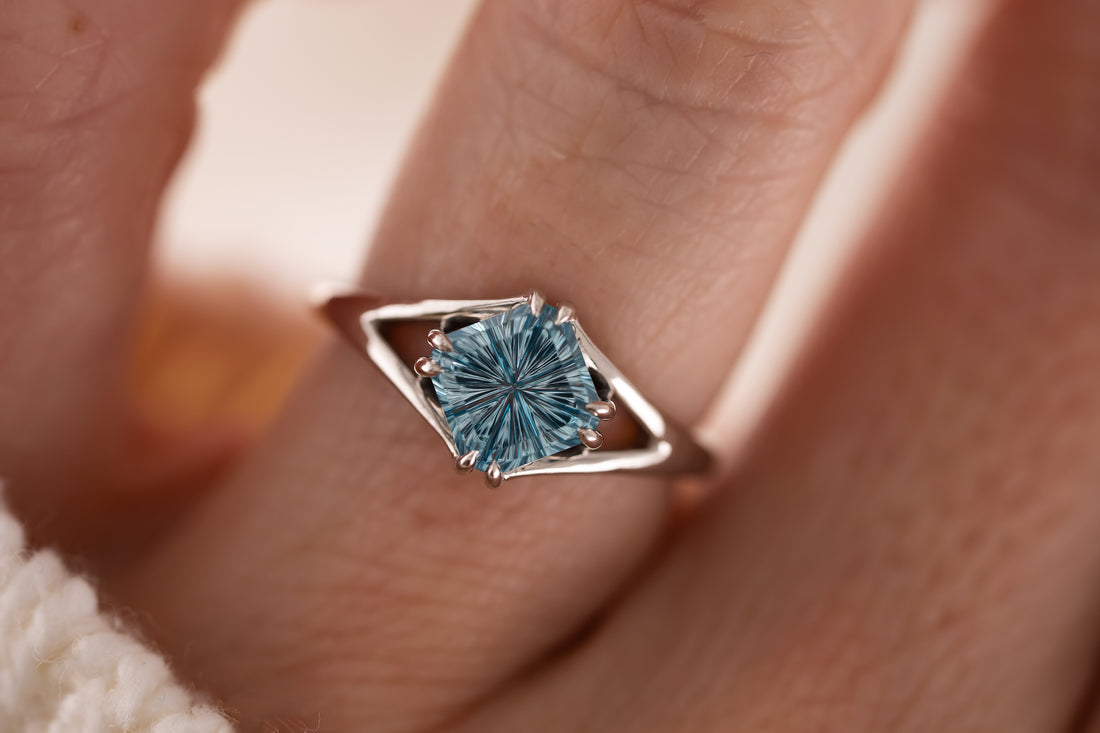 The Willow Ring | 2.21 CT Square Starbrite™ Blue Zircon - Lavender Creek Gems 